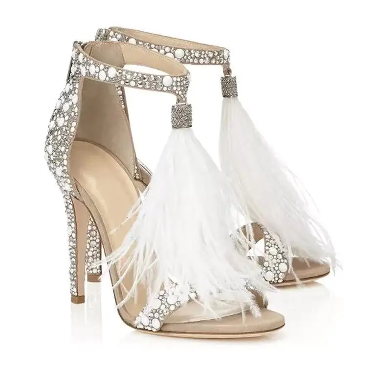 Ostrich feather tassel saddle, Women's Wedding Dress Party & Evening Stiletto Heel Pearl Tassel White Color Feather Shoes, Silver 
Ostrich feather tassel saddle, Women's Wedding Dress Party & Evening Stiletto Heel Pearl Tassel White Color Feather Shoes, Silver