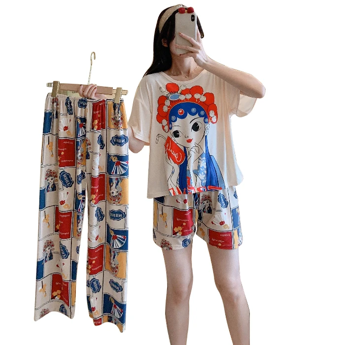 New Korean version of sweet and cute home service suit thin spring shorts trousers three-piece pajamas, 16 colors
New Korean version of sweet and cute home service suit thin spring shorts trousers three-piece pajamas, 16 colors