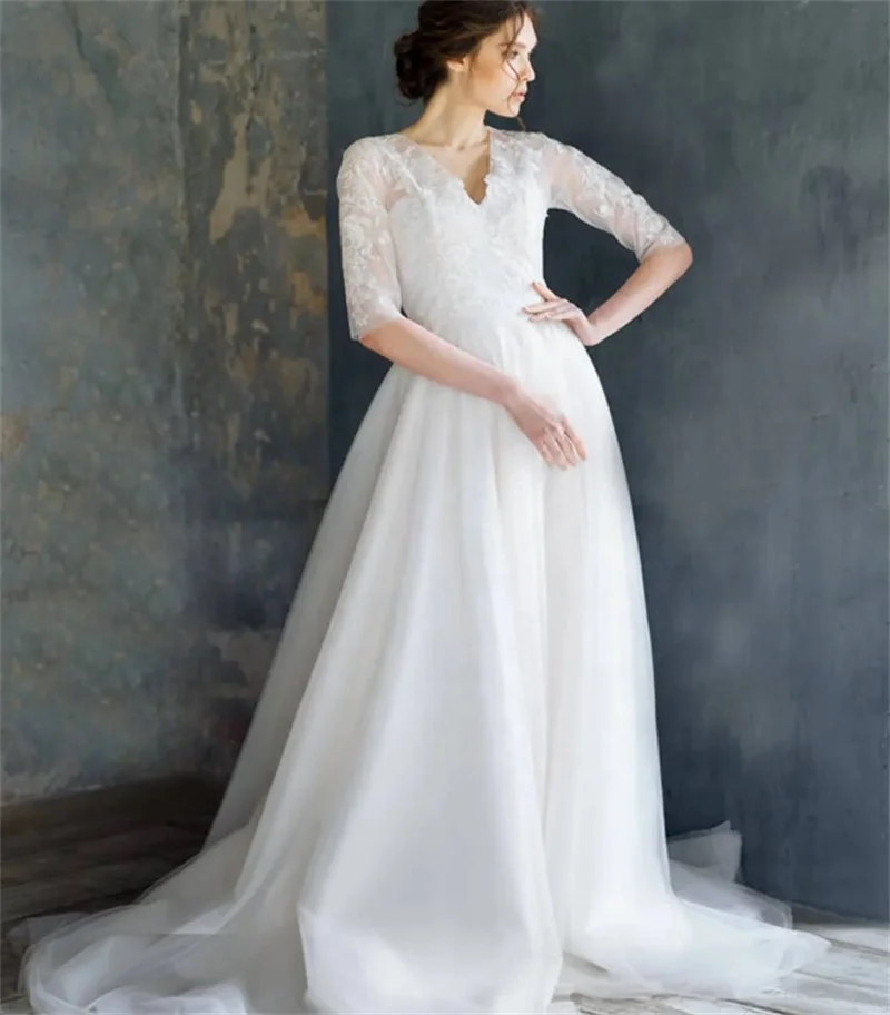 #11268 Half Sleeve Elegant Sweep Train Delicate Boho A-Line Bohemian Light Gown Wedding Dress Bridal Gowns Evening Dress
#11268 Half Sleeve Elegant Sweep Train Delicate Boho A-Line Bohemian Light Gown Wedding Dress Bridal Gowns Evening Dress