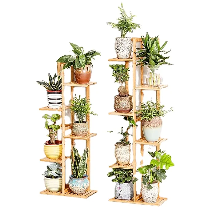 

Bamboo 5 Tier 6 Potted Plant Stand Rack Multiple Flower Pot Holder Shelf Indoor Outdoor Planter Display Shelving Unit for Patio, Natural