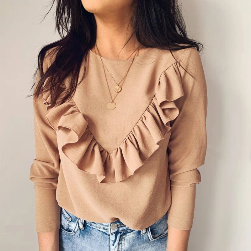 Long Sleeve Elegant Women Blouses 2020 Lady Office Work Ruffles O-Neck Khaki Shirts Tops White Black Autumn Winter Blouses, Customized color
Long Sleeve Elegant Women Blouses 2020 Lady Office Work Ruffles O-Neck Khaki Shirts Tops White Black Autumn Winter Blouses, Customized color
