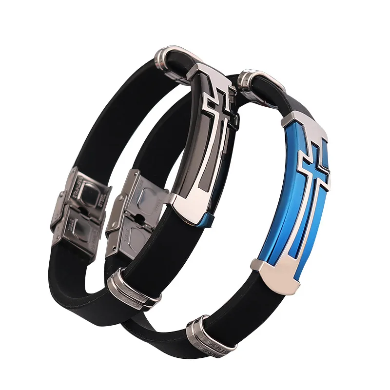 Fashion Titanium steel Silicone cross bracelet Europe and America Couple men's bracelet Christian ornaments, As picture
Fashion Titanium steel Silicone cross bracelet Europe and America Couple men's bracelet Christian ornaments, As picture