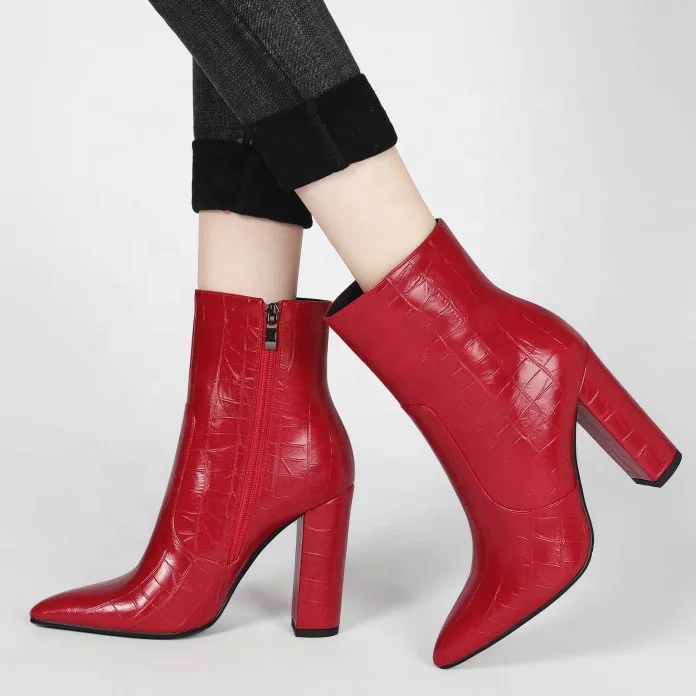 Stone Pattern PU Upper Pointed Toe Women Ankle Boots Solid Side Zip Chunky High Heel Short Booties For Ladies, Black, red,brown
Stone Pattern PU Upper Pointed Toe Women Ankle Boots Solid Side Zip Chunky High Heel Short Booties For Ladies, Black, red,brown