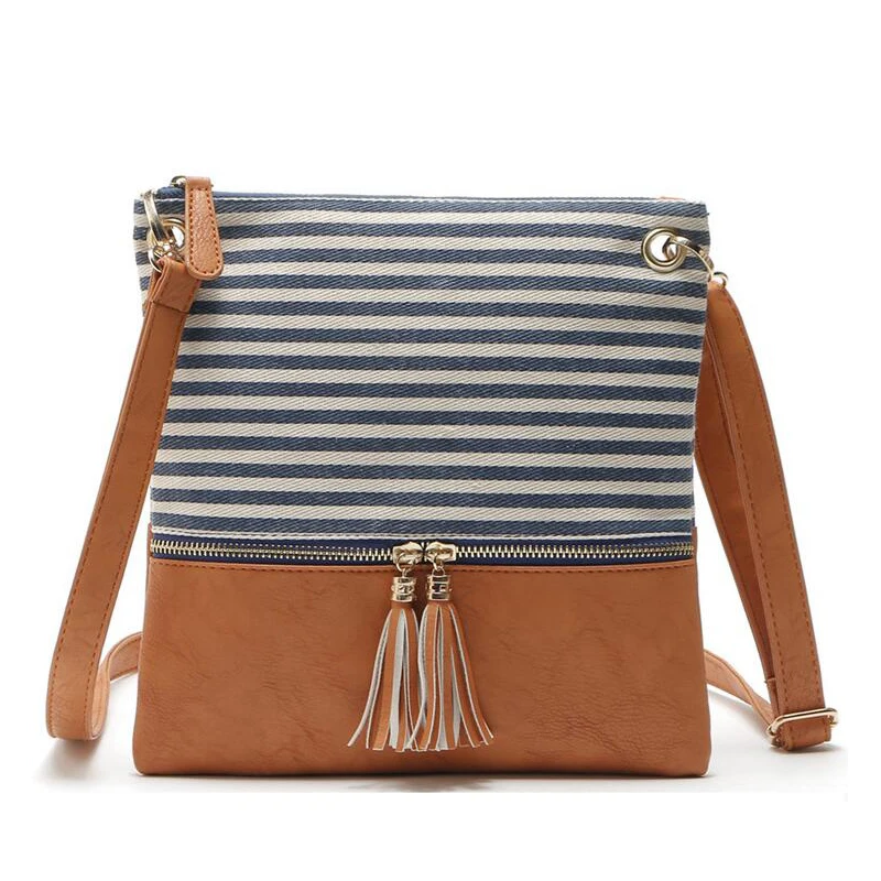 Hot Seller Canvas Stitching PU Striped Shoulder Bag Wholesale Woman Blue Striped Tassel Messenger Bag
Hot Seller Canvas Stitching PU Striped Shoulder Bag Wholesale Woman Blue Striped Tassel Messenger Bag