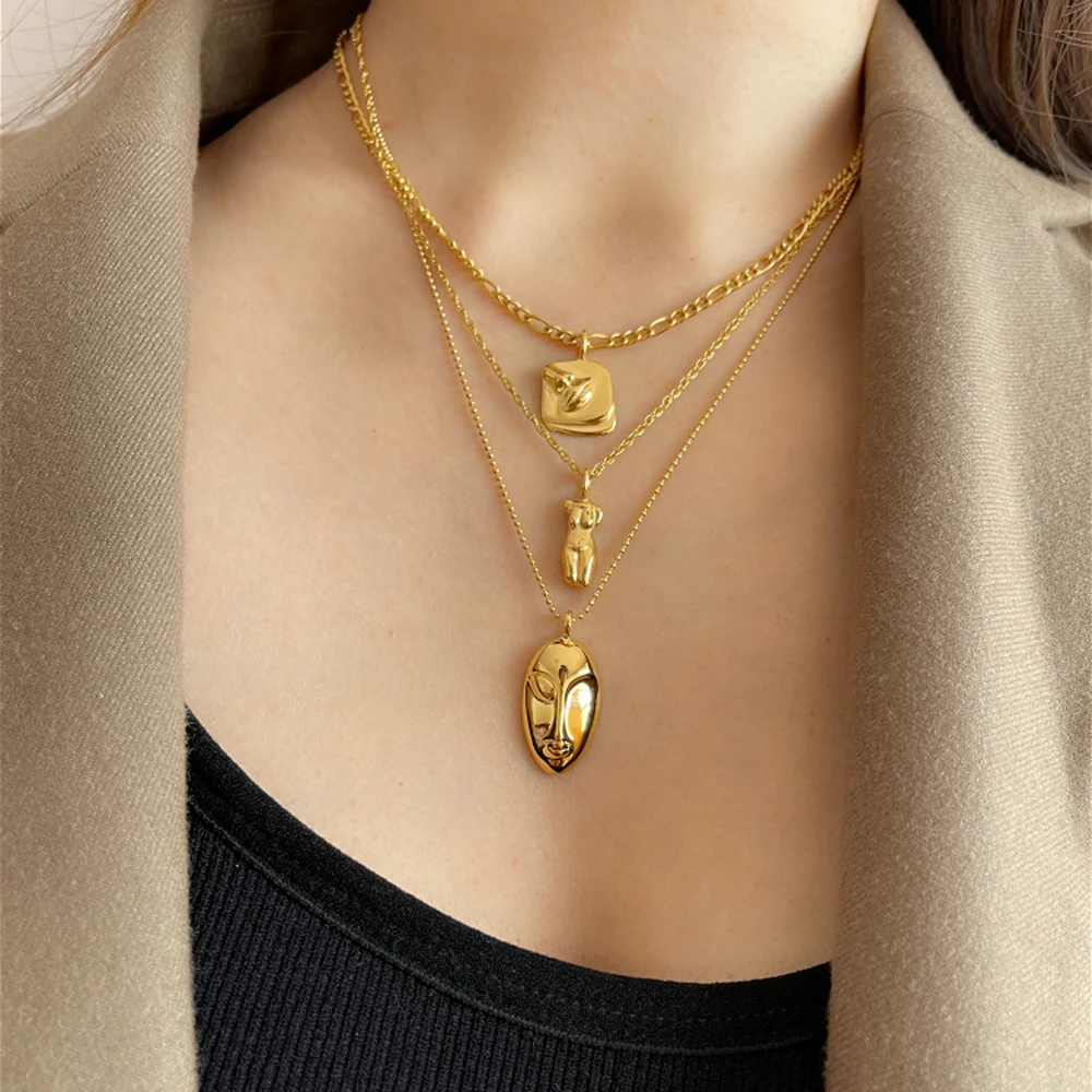 3 Designs Abstract Female Body Necklaces Half Face Necklaces for Women Vintage 18K Gold Plated Stainless Steel Necklace Jewelry, Gold/silver
3 Designs Abstract Female Body Necklaces Half Face Necklaces for Women Vintage 18K Gold Plated Stainless Steel Necklace Jewelry, Gold/silver
