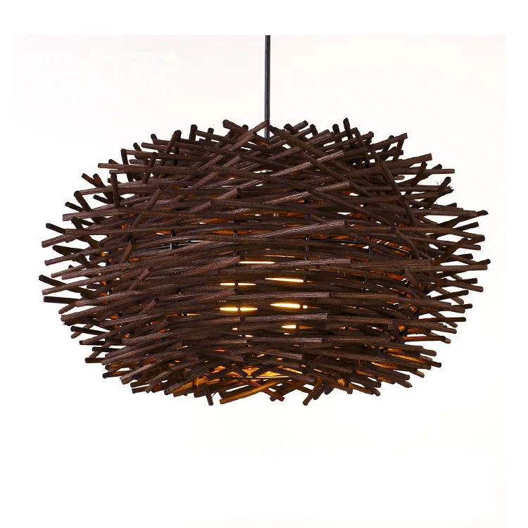Natural nest shape handmade rattan woven wooden chandelier E27 LED for home store pendant light