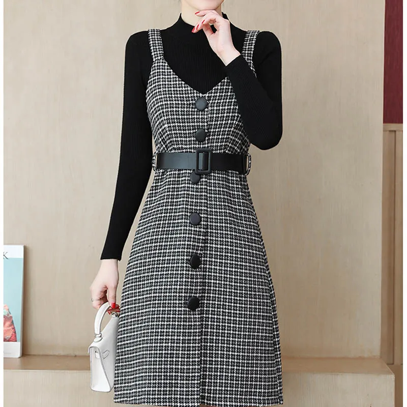 TZ313 Autumn Winter Elegant Plaid Dress+Sweater Two Pieces Set Clothing Korean Clothes Whosale
TZ313 Autumn Winter Elegant Plaid Dress+Sweater Two Pieces Set Clothing Korean Clothes Whosale