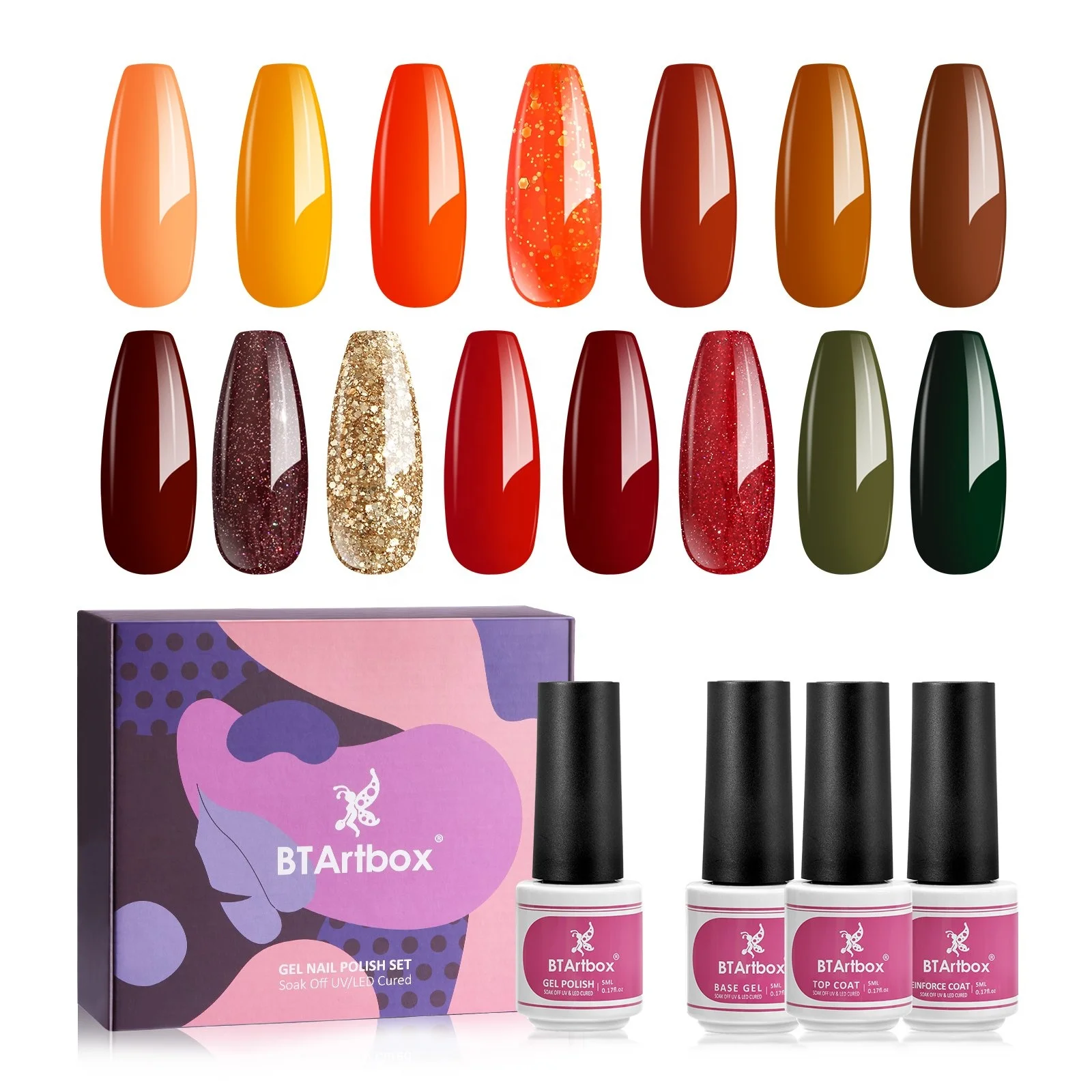 BTArtbox 15 Colors Long Lasting Base Coat Top Coat Nail Gel Polish Solid Glitter Nail Art Gel Nail Polish with Light
BTArtbox 15 Colors Long Lasting Base Coat Top Coat Nail Gel Polish Solid Glitter Nail Art Gel Nail Polish with Light