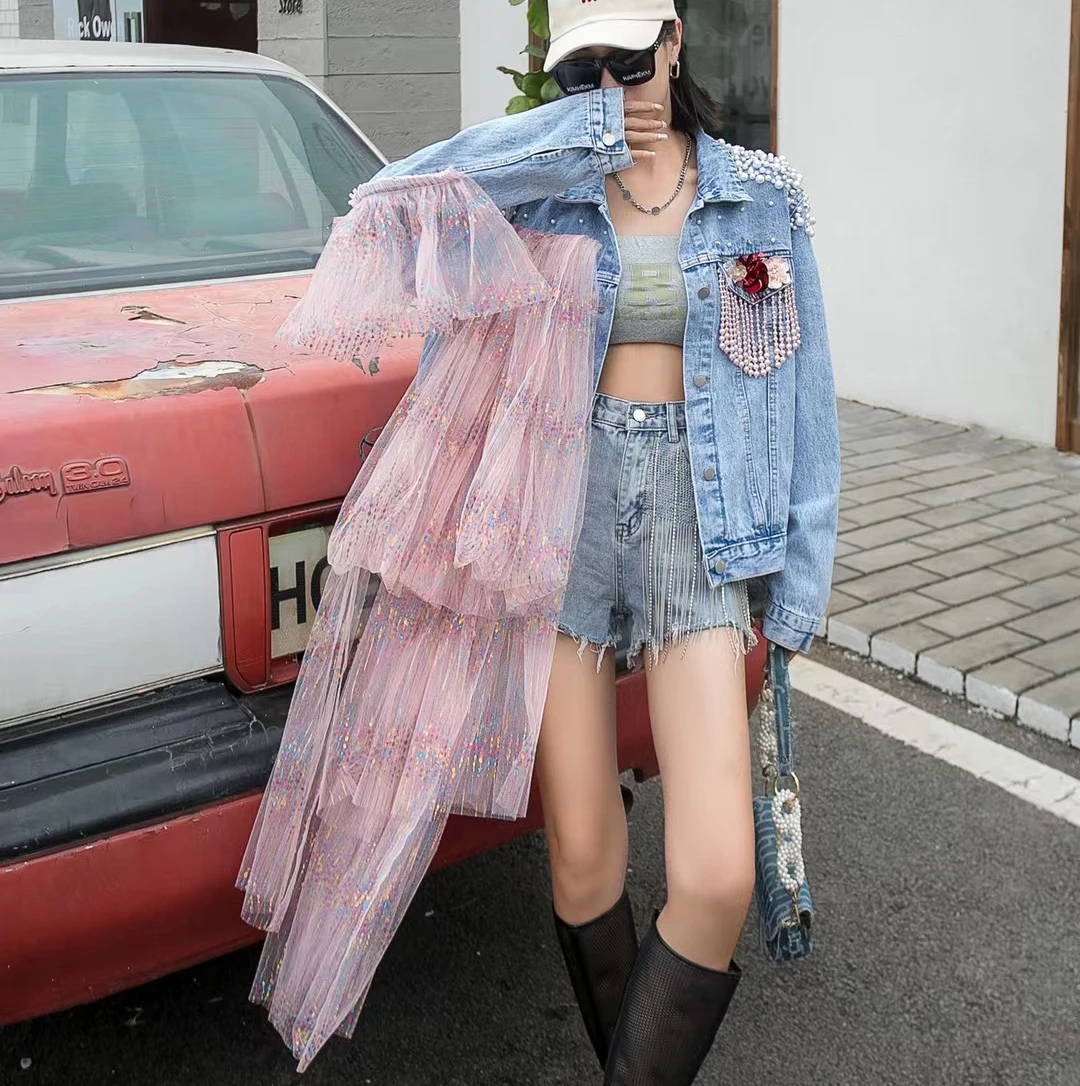 Boutique Wholesale 2023 Spring Fashion Casual Loose New Pin Bead Splicing Irregular Mesh Denim Women's Coat
Boutique Wholesale 2023 Spring Fashion Casual Loose New Pin Bead Splicing Irregular Mesh Denim Women's Coat