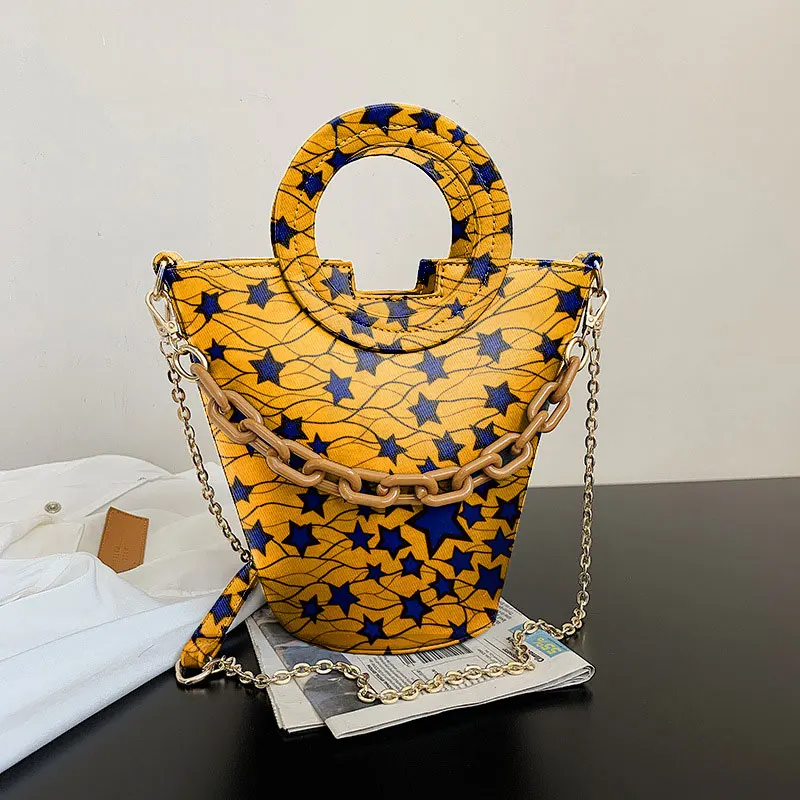 Leather Wax Print Women Bucket Bag African Design Spring Hot Selling Handbag, Yellow & red
Leather Wax Print Women Bucket Bag African Design Spring Hot Selling Handbag, Yellow & red