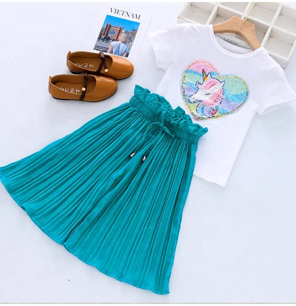 2020 Summer Fashion Korean Girls Clothing Flip Sequined Cartoon Pony T-shirt +Chiffon Wide Leg Pants 2PCS Suits, As picture
2020 Summer Fashion Korean Girls Clothing Flip Sequined Cartoon Pony T-shirt +Chiffon Wide Leg Pants 2PCS Suits, As picture