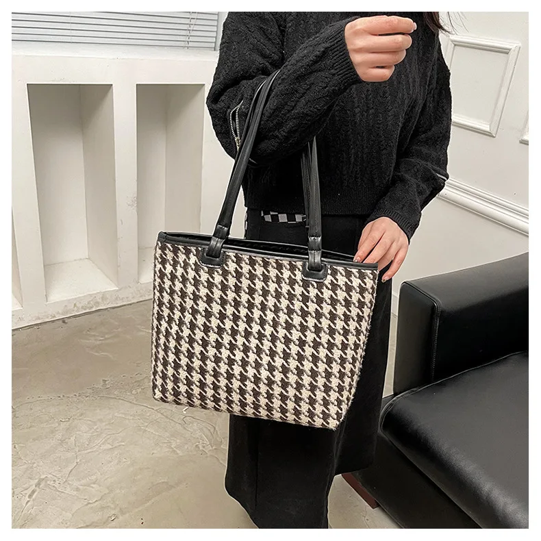 custom printed 2022 new large capacity houndstooth canvas tote bags women's hand canvas bag, Black, brown
custom printed 2022 new large capacity houndstooth canvas tote bags women's hand canvas bag, Black, brown
