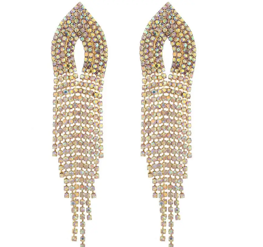 

WIIPU Clear Crystal Bikini Competition Rhinestone Earrings Long Tassels Fringe Bridal Crystal Stud Earring Jewelry