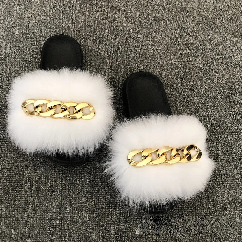 Wholesale Summer Outdoor Natural Color Flat Plush Fuzzy Fluffy Ladies Fox Fur Slides Slippers for Women 
Wholesale Summer Outdoor Natural Color Flat Plush Fuzzy Fluffy Ladies Fox Fur Slides Slippers for Women