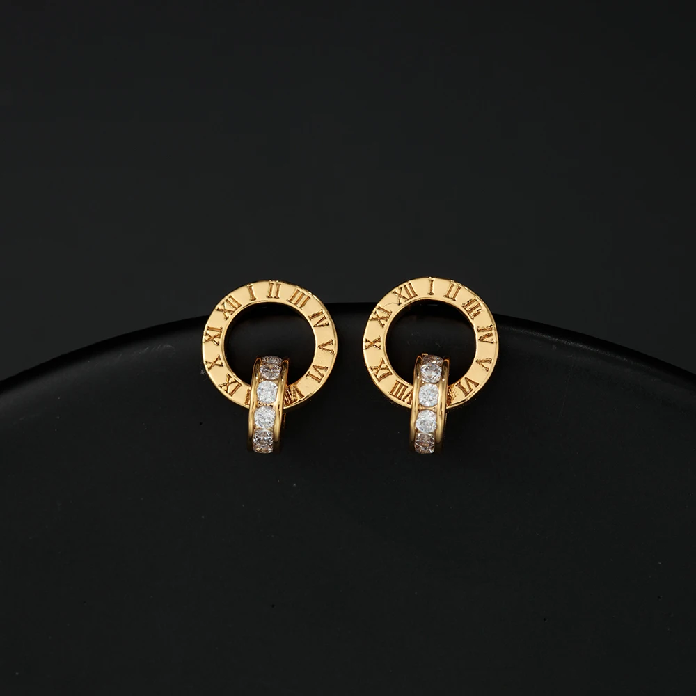 Roman Numerals Stainless Steel Gold Plated CZ Inlay Roundel Design Gold Stud Earring Rhinestone drop earrings for women jewelry
Roman Numerals Stainless Steel Gold Plated CZ Inlay Roundel Design Gold Stud Earring Rhinestone drop earrings for women jewelry