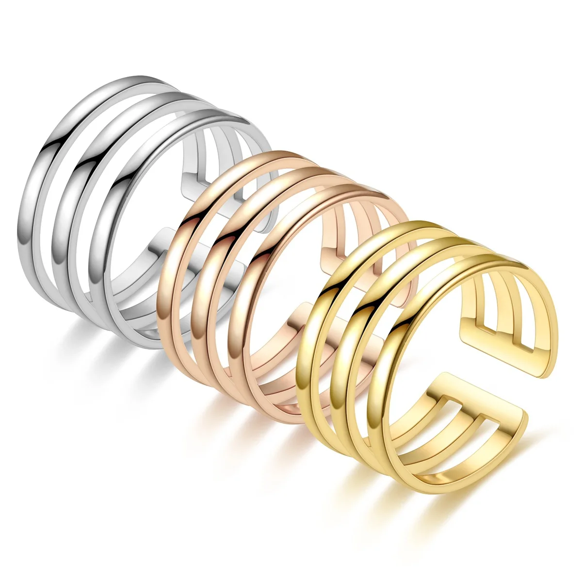 Fashionable Adjustable Hollow Titanium Steel Open Rings 18k Gold Plated Multi-Layer Line Wide Hollow Opening Main Stone Feature
Fashionable Adjustable Hollow Titanium Steel Open Rings 18k Gold Plated Multi-Layer Line Wide Hollow Opening Main Stone Feature