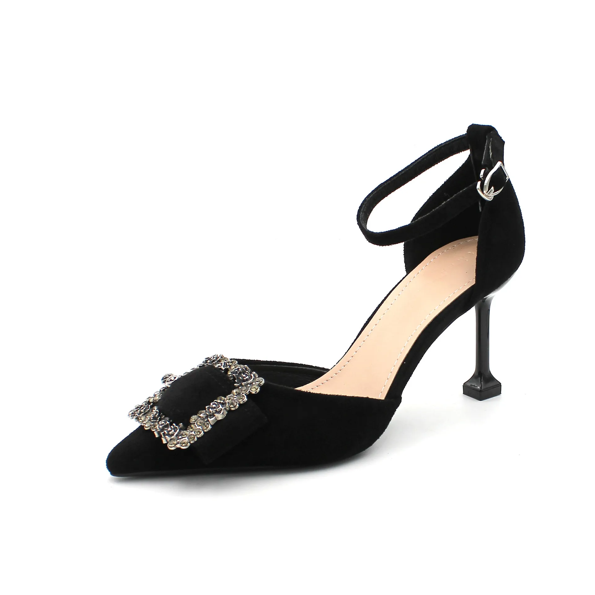 Custom Logo Fashion Ladies High Heels Solid Color Pointed Suede Square Buckle Hollow Stiletto Ankle Strap Women Pumps Shoes
Custom Logo Fashion Ladies High Heels Solid Color Pointed Suede Square Buckle Hollow Stiletto Ankle Strap Women Pumps Shoes