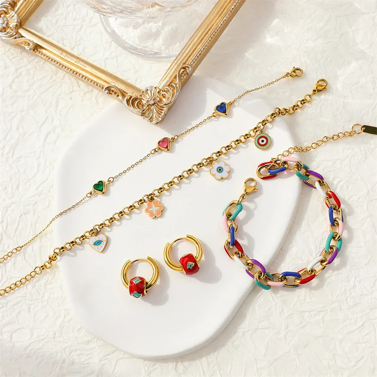 Hip hop colorful cute jewelry charm flower necklace bracelet earring enamel jewelry set
Hip hop colorful cute jewelry charm flower necklace bracelet earring enamel jewelry set