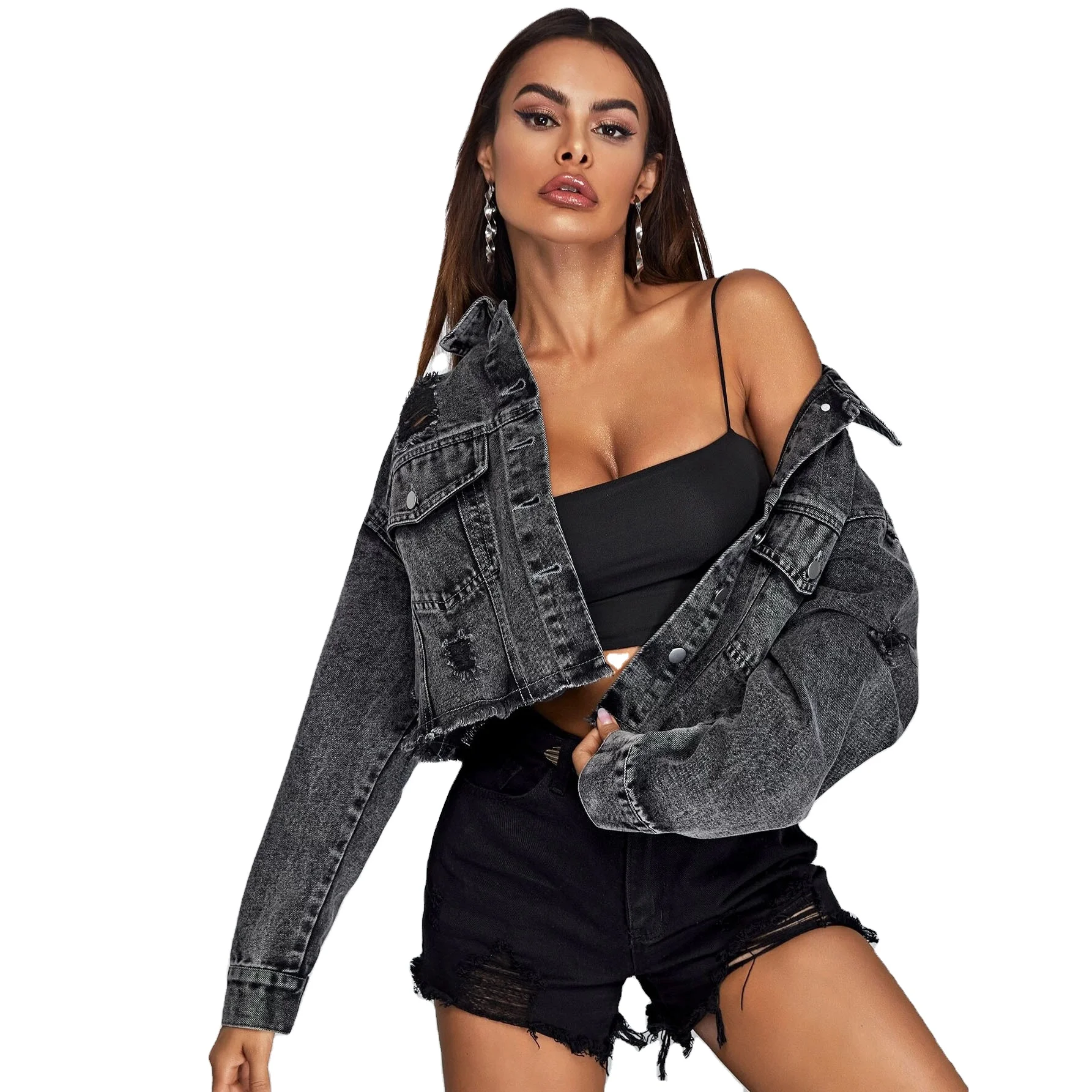 Autumn Wholesale Ripped Hole Girls Denim Jacket Casual Long Jean Coat For Women, Blue &black
Autumn Wholesale Ripped Hole Girls Denim Jacket Casual Long Jean Coat For Women, Blue &black