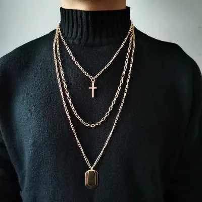 Hot Selling Trendy Triple Layer Linked Chain Cross Pendant Necklace Gold Color Chain Square Nameplate Necklace Unisex
Hot Selling Trendy Triple Layer Linked Chain Cross Pendant Necklace Gold Color Chain Square Nameplate Necklace Unisex