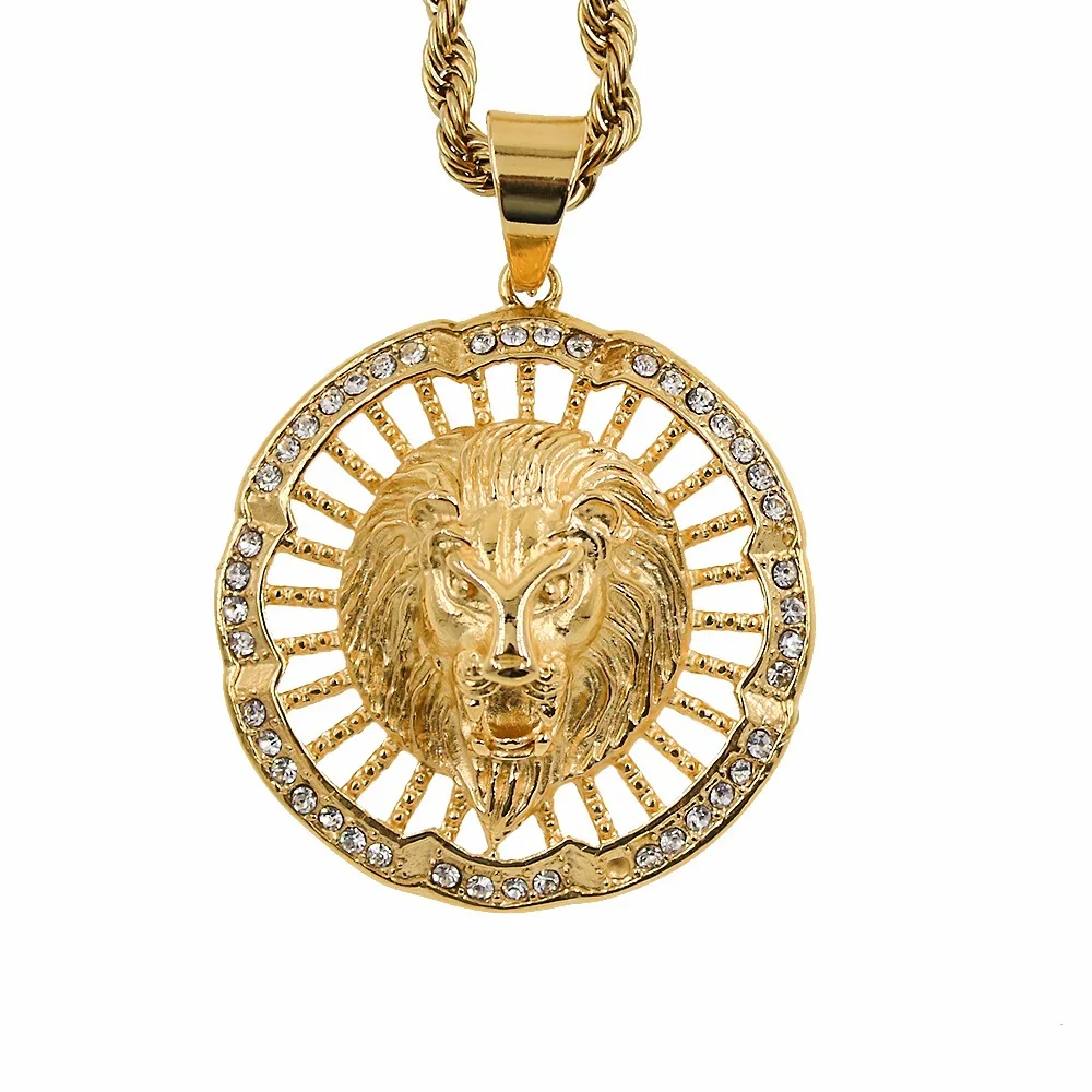 

Hip Hop Gold filled lion Head Pendant mens necklace stainless steel