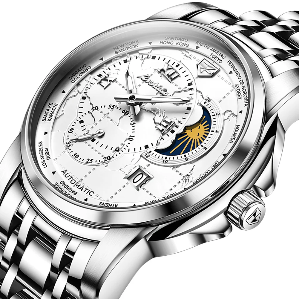 

JSDUN 8920 OEM Men's Automatic Mechanical Movement Moon Phase Watches Luxury Stainless Steel Waterproof mens wrist watch