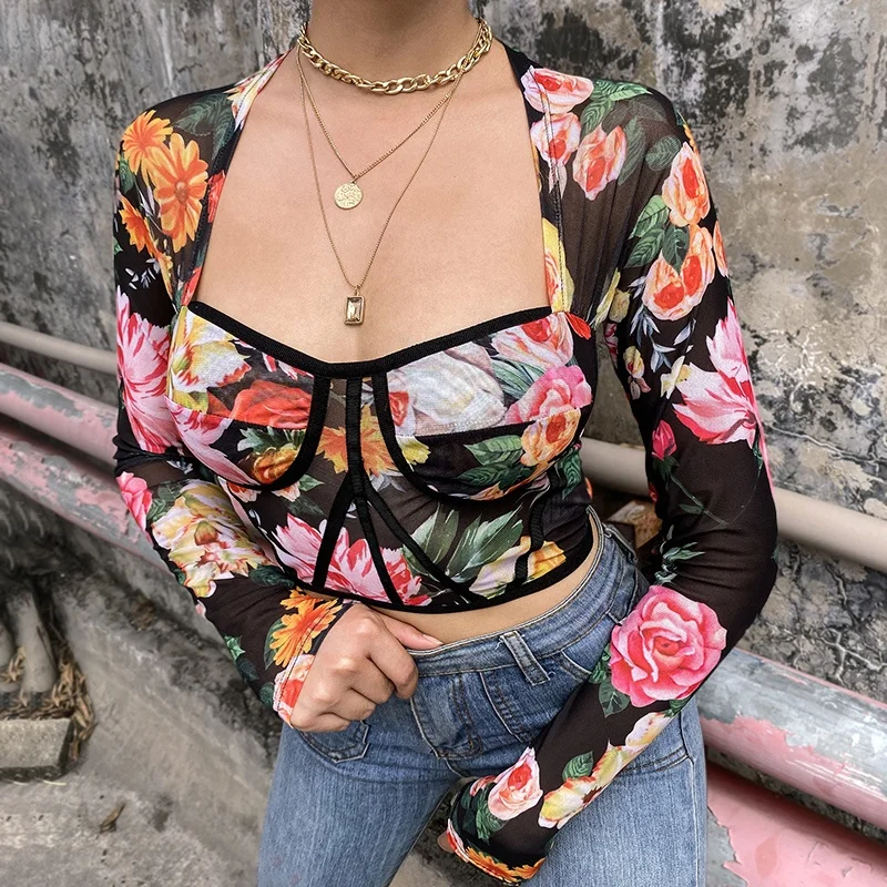Women Fashion Floral Print Blouse Sexy Elegant Summer Casual Ladies Street Wear Clothing Mesh Long Sleeve Crop Tops Woman, Black
Women Fashion Floral Print Blouse Sexy Elegant Summer Casual Ladies Street Wear Clothing Mesh Long Sleeve Crop Tops Woman, Black
