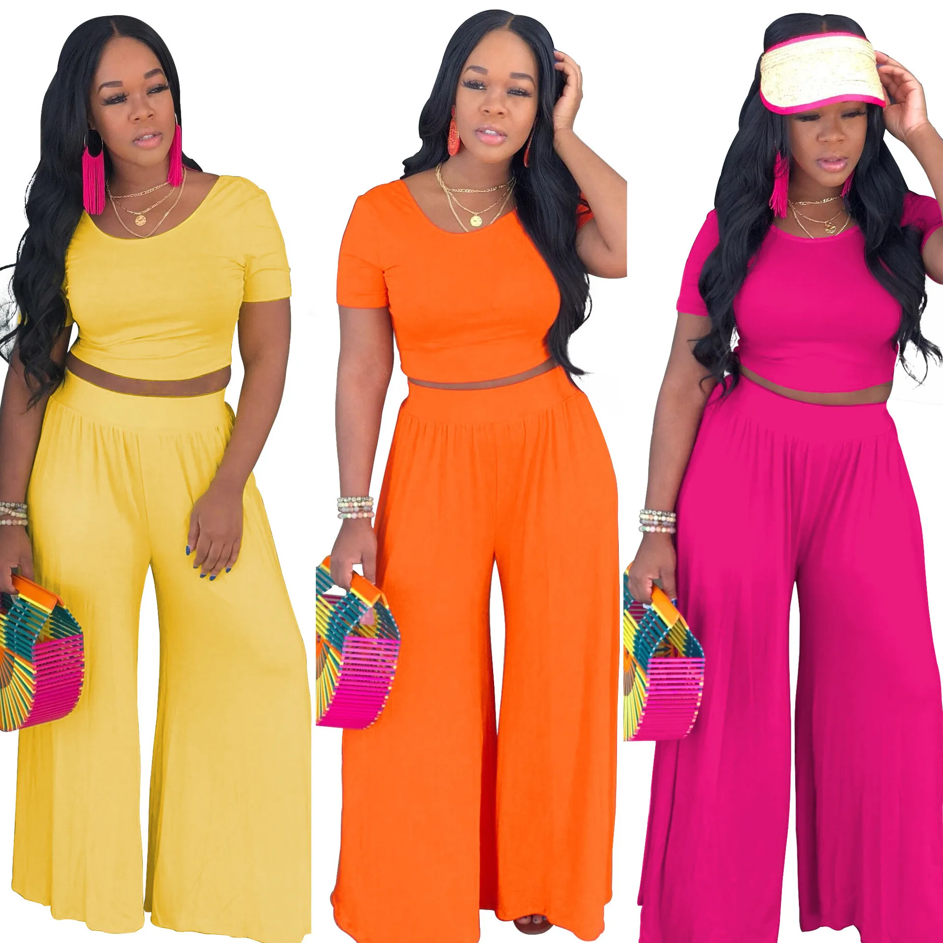 2021 Summer Short Sleeve T Shirt Wide Leg Pants Solid Two-Piece Suit Ladies Fashion
2021 Summer Short Sleeve T Shirt Wide Leg Pants Solid Two-Piece Suit Ladies Fashion