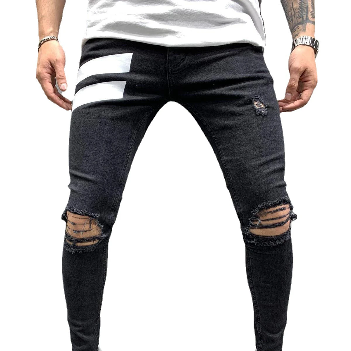 Skinny Fit Distressed Black Street Fashion Comfy Hip Hop Plus Size Shank Print Mens Trousers Distressed Skinny Jeans Men, Blue
Skinny Fit Distressed Black Street Fashion Comfy Hip Hop Plus Size Shank Print Mens Trousers Distressed Skinny Jeans Men, Blue