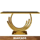 Gold Leaf Top Mid Century Modern Style Console Table