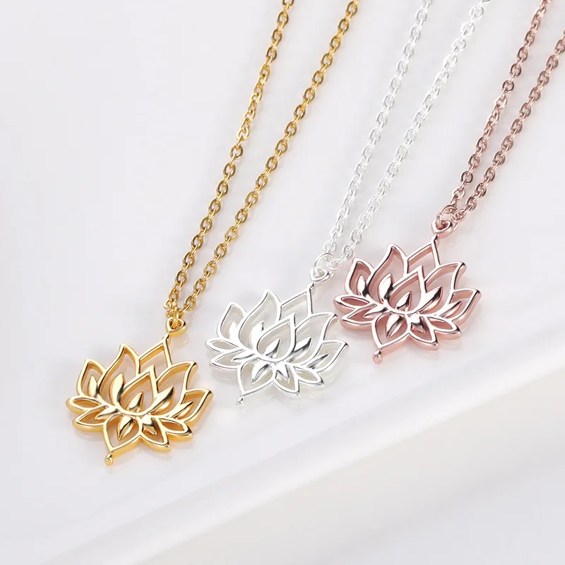

Simple Hollowed out Lotus Necklace for Women Botanical Series Summer Accessory Religious Style Made from Stainless Steel