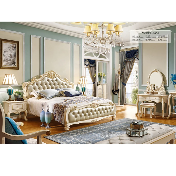 Fabulous Latest double bed luxury designs antique wooden bedroom set furniture with hand carving king size bed frame