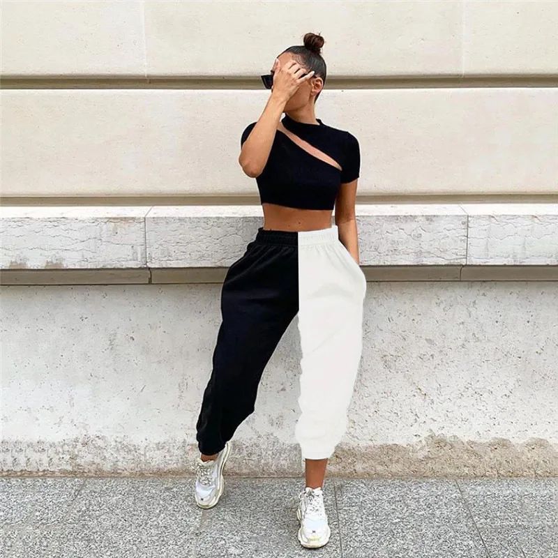 2021 Hot Half Black White Elastic High Waist Casual Cargo Harem Jogger Sweatpants Women, As picture
2021 Hot Half Black White Elastic High Waist Casual Cargo Harem Jogger Sweatpants Women, As picture