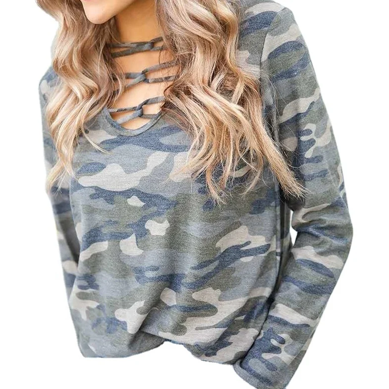 Fashionable 2020 hot sale casual camouflage hollow braid o-neck long sleeve tops loose polyester t-shirts for women, As picture
Fashionable 2020 hot sale casual camouflage hollow braid o-neck long sleeve tops loose polyester t-shirts for women, As picture