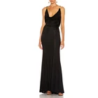 Draped Fabric Neckline Hidden Back Zip Closure Long Evening Gown Dress