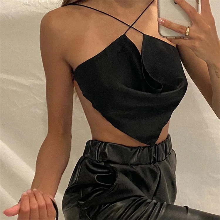 Sexy Slash Neck Solid Color Satin Crop Top Spaghetti Strap Crop Top Backless Crop Tops Black Vest Autumn
Sexy Slash Neck Solid Color Satin Crop Top Spaghetti Strap Crop Top Backless Crop Tops Black Vest Autumn