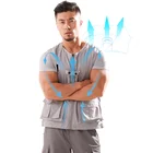 Customized Logo Gray-white 100 % Cotton Men Cooling Fan Vest With Two Fan