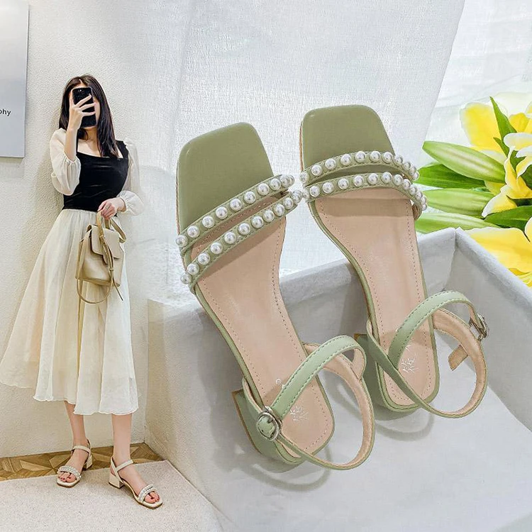 Wholesale Prices Designer Pearl Cute Open Toes Low Heel Sandals For Women, White,green 
Wholesale Prices Designer Pearl Cute Open Toes Low Heel Sandals For Women, White,green