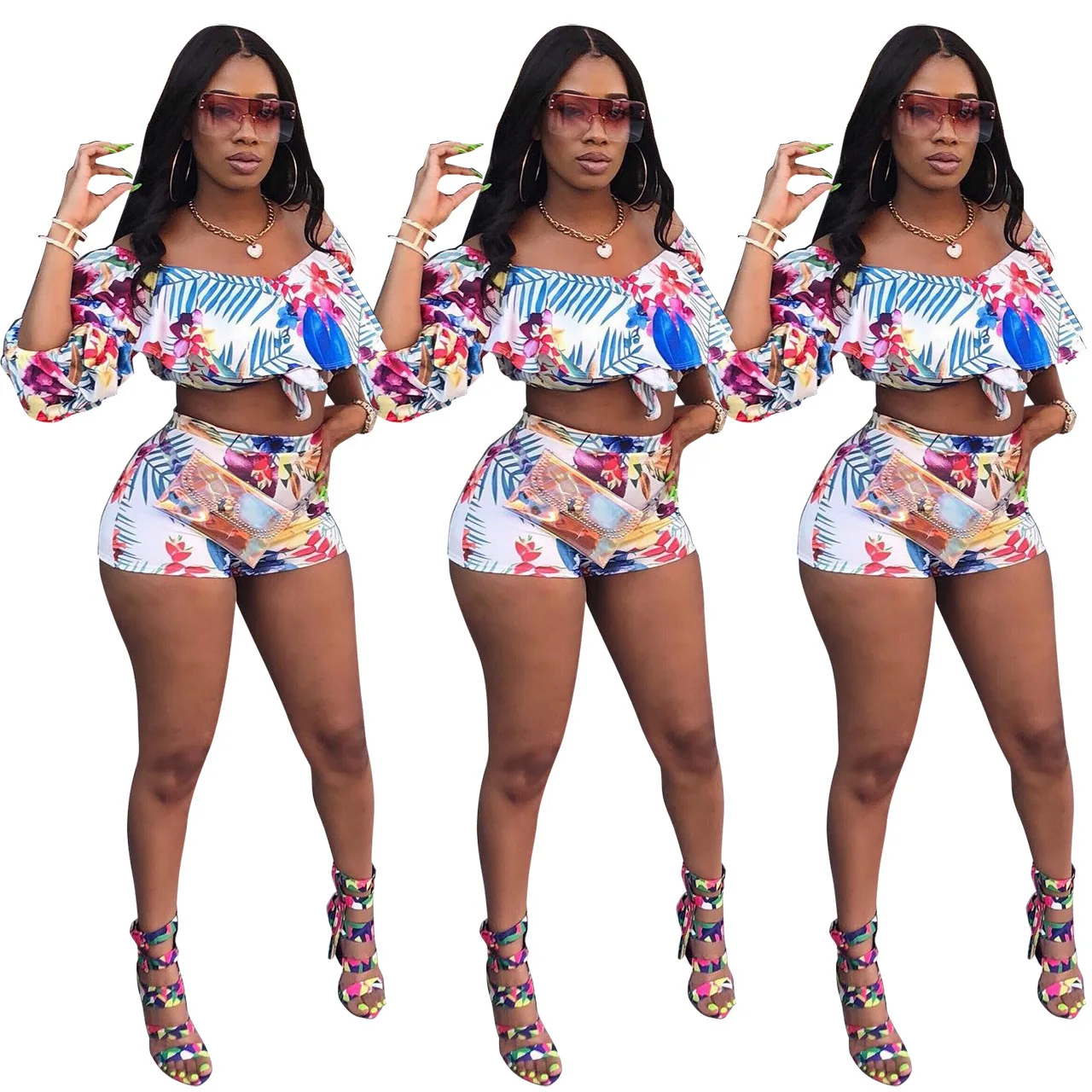 2021 Summer Two Piece Short Set Flower Print Puff Sleeve Tube Top and Short Pants Outfits Women Slim 2 Piece Set, Picture
2021 Summer Two Piece Short Set Flower Print Puff Sleeve Tube Top and Short Pants Outfits Women Slim 2 Piece Set, Picture