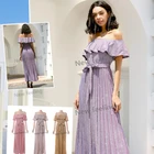 Sparking Off-shoulder Ruffles Pleated Elegant Evening Long Dress
