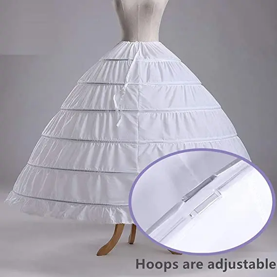 

6 Hoops Hoop Skirt Crinoline Petticoat for Wedding Dress Crinoline Underskirt Ball Gown Petticoat for Women Hoopless, Pictures as below