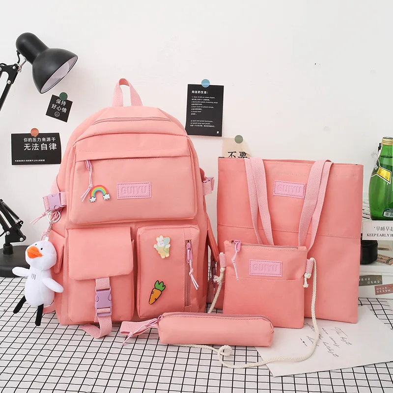 4PCS School bag female junior high school student Korean version cute high school girl backpack, Black,white,pink,blue 
4PCS School bag female junior high school student Korean version cute high school girl backpack, Black,white,pink,blue