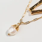 Pearl Necklace A-Z Bamboo Initial Pearl Multi Layer Choker Necklace For Women Girls Gold Plated Letter Pendant Necklace