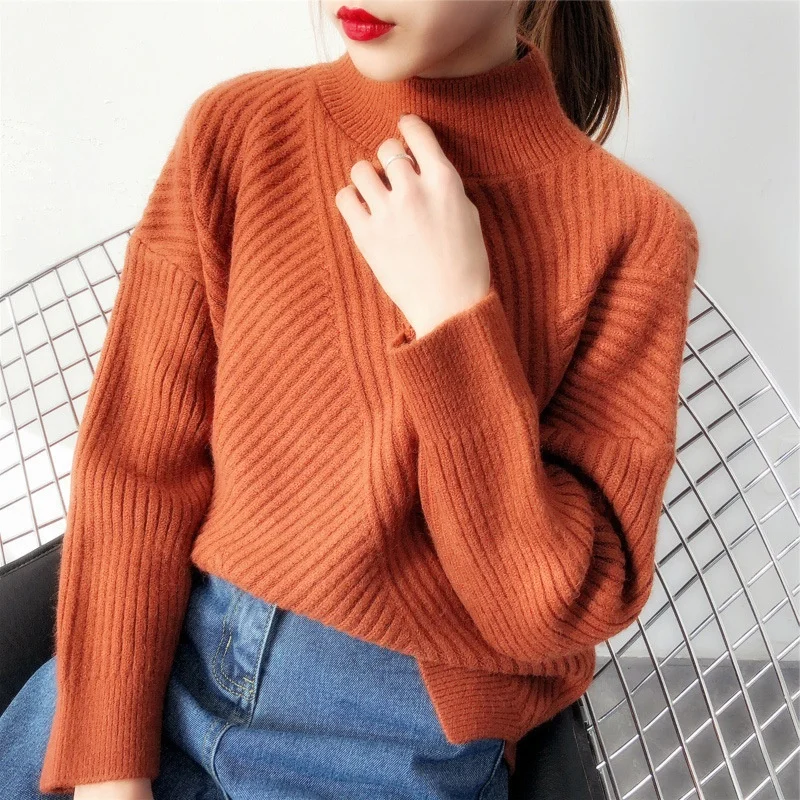 B22893A New style pullover sweater women's turtleneck sweater loose round collar solid color stripe long sleeve sweater
B22893A New style pullover sweater women's turtleneck sweater loose round collar solid color stripe long sleeve sweater