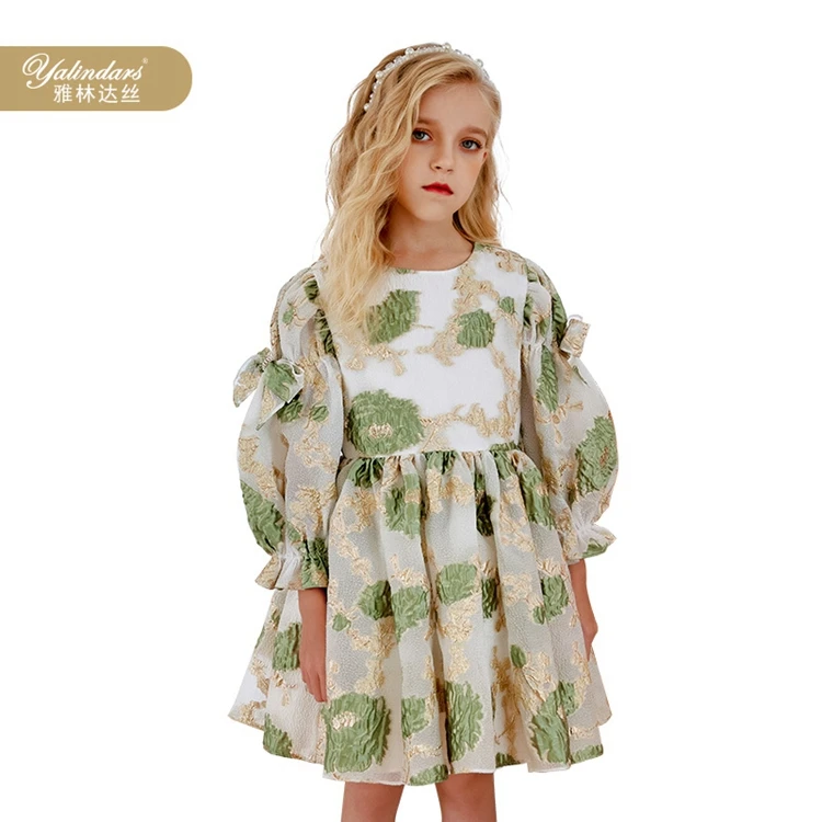 New design round neck long sleeve knee length children clothing floral jacquard kids dresses
New design round neck long sleeve knee length children clothing floral jacquard kids dresses