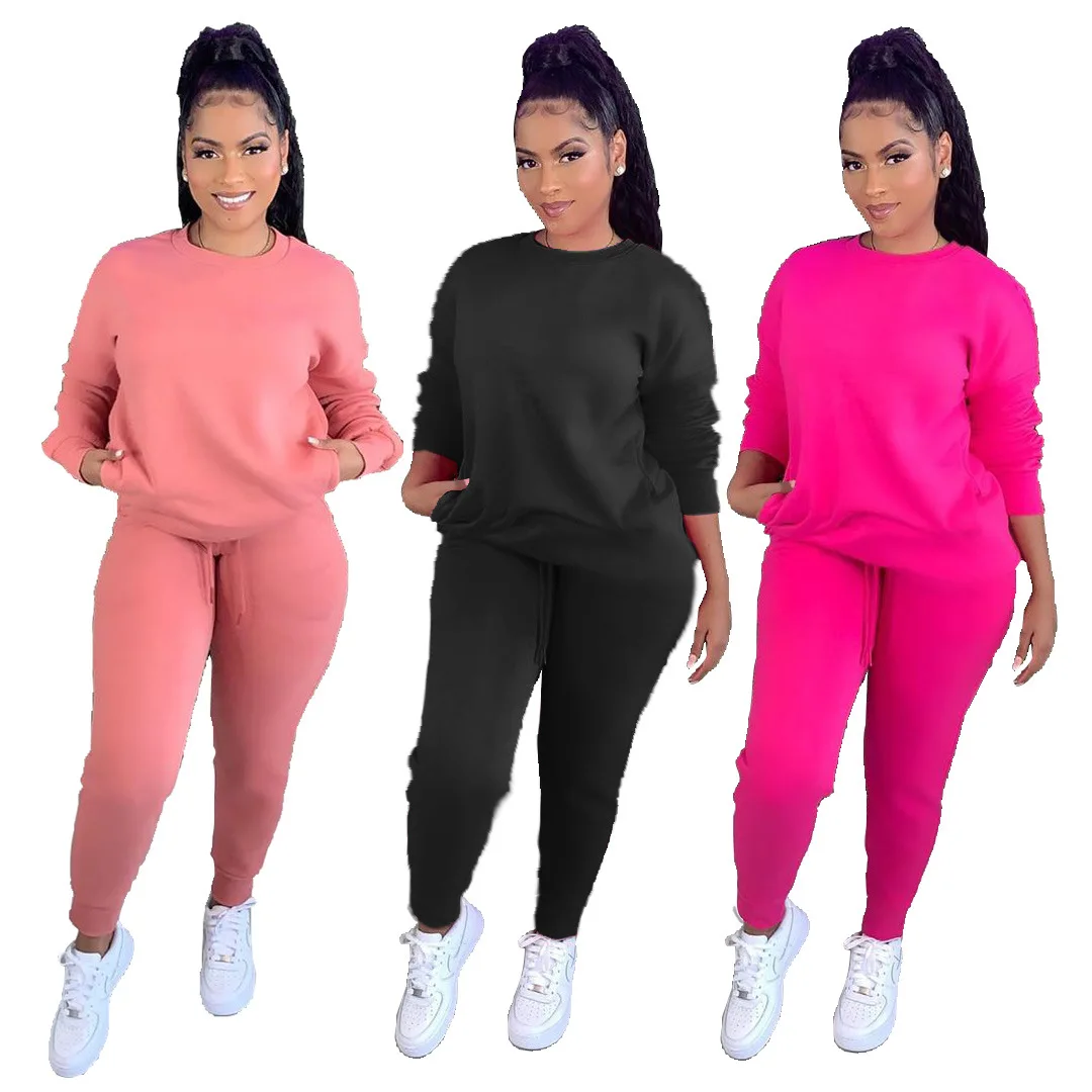 Wholesale High Quality solid color Round neck Casual top sports trousers two piece set Women clothing, 3 colors
Wholesale High Quality solid color Round neck Casual top sports trousers two piece set Women clothing, 3 colors