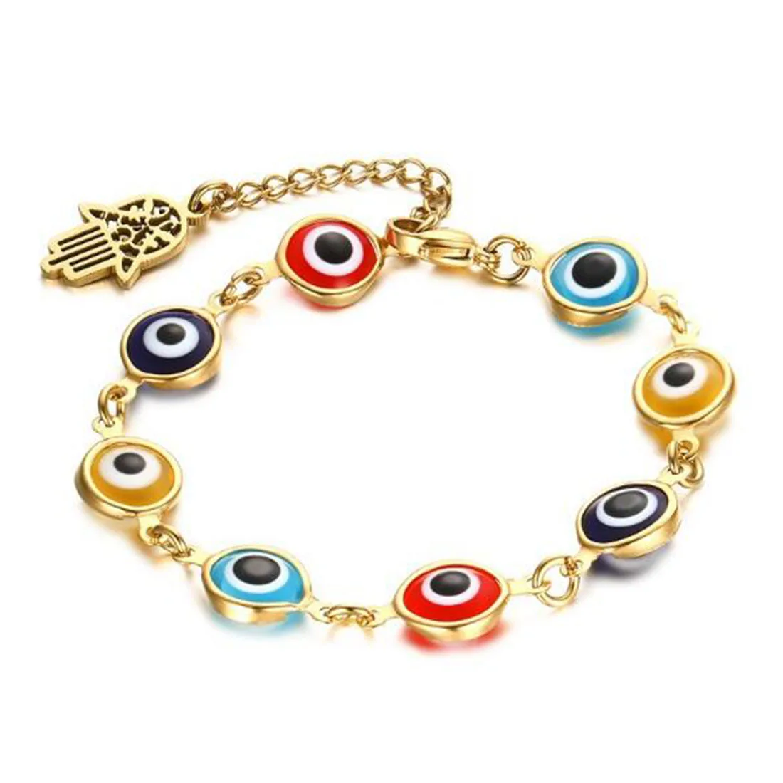 BRJSF00143 Womens Stainless Steel Colorful Evil Eyes Hamsa Hand Link Chain Charm Bracelet 18K Gold Plated Gold, Multi-colors
BRJSF00143 Womens Stainless Steel Colorful Evil Eyes Hamsa Hand Link Chain Charm Bracelet 18K Gold Plated Gold, Multi-colors