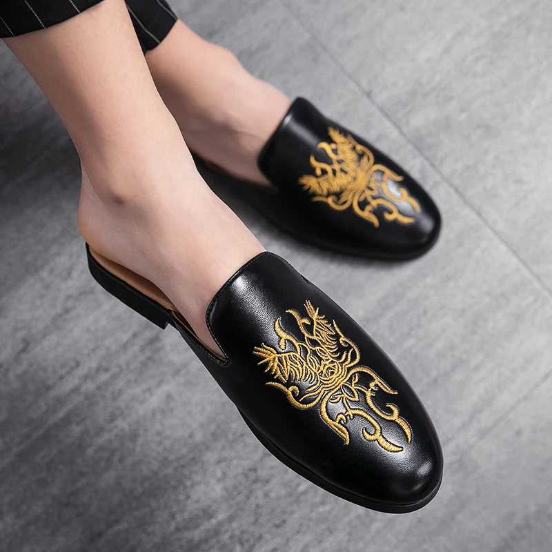Fashion Men Muller Backless Slip-On Diamond Loafers Casual Walking Shoes Half Shoe Leather Scuff Slippers Other Trendy Shoes, Black
Fashion Men Muller Backless Slip-On Diamond Loafers Casual Walking Shoes Half Shoe Leather Scuff Slippers Other Trendy Shoes, Black