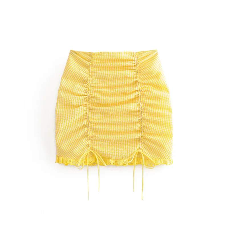 High trench design yellow plaid color smocked women short mini bodycon cotton skirt
High trench design yellow plaid color smocked women short mini bodycon cotton skirt