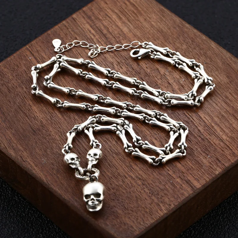 Wholesale S925 Sterling Silver Necklace for Men Skull Bone Stitching Necklace Retro Punk Rock Hip Hop Necklace Jewelry
Wholesale S925 Sterling Silver Necklace for Men Skull Bone Stitching Necklace Retro Punk Rock Hip Hop Necklace Jewelry